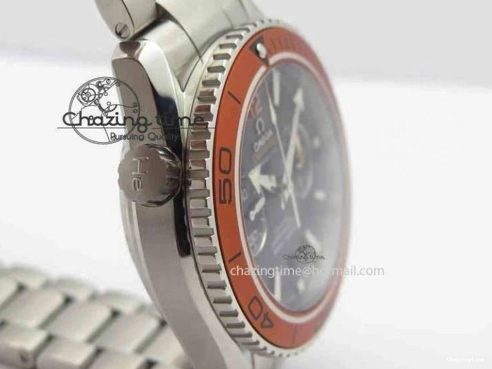 0320 Sophisticated Planet Ocean Master Chronometer Chrono SS OM 1:1 Best Edition Orange On SS Bracelet A 8156